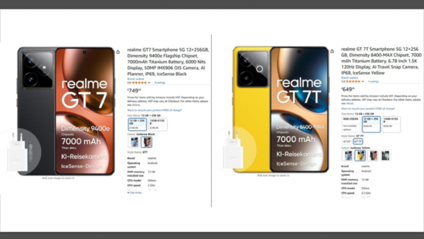 Realme GT 7, Realme GT 7T Listed on Amazon Ahead of Launch
