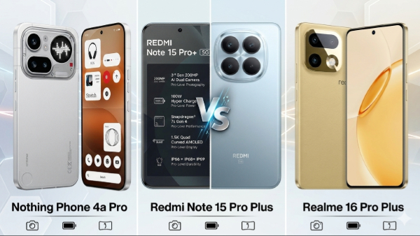 Nothing Phone 4a Pro vs Realme 16 Pro Plus vs Redmi Note 15 Pro Plus Nothing Phone 4a Pro vs Realme 16 Pro Plus vs Redmi Note 15 Pro Plus