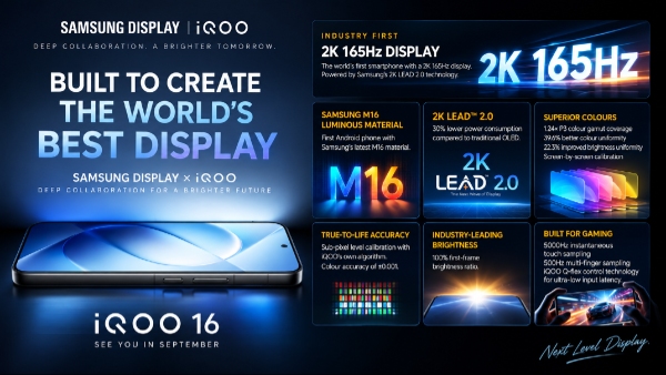 iQOO 16 Confirmed with World's First 2K 165Hz AMOLED Display iQOO 16 Confirmed with World's First 2K 165Hz AMOLED Display