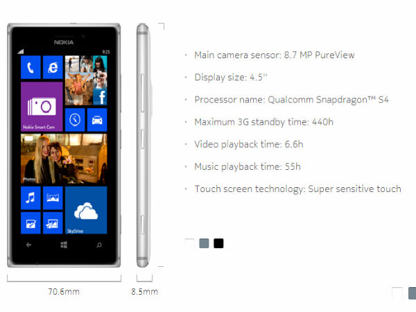  ನೋಕಿಯಾ ಲೂಮಿಯಾ 925 ಆನ್‌ಲೈನ್‌ಲ್ಲಿ ಲಭ್ಯ