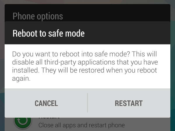ಸೇಫ್ ಮೂಡ್‌ಗೆ ಸ್ಮಾರ್ಟ್‌ಫೋನ್ ರೀಬೂಟ್ ಮಾಡಿ