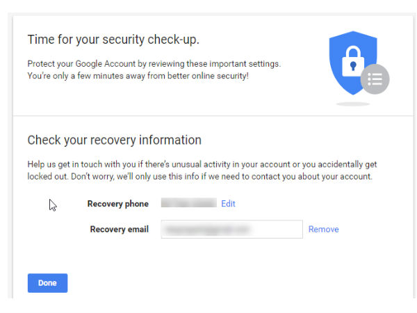 ರಿಕವರಿ ಮತ್ತು ಫೋನ್ ಇಮೇಲ್ ಸೆಟ್ಟಿಂಗ್ 