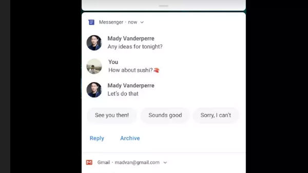 ಜೀಮೇಲ್ ನಲ್ಲಿ ಬರುವಂತೆ ಸ್ಮಾರ್ಟ್ ರಿಪ್ಲೈಗಳು ಮೆಸೇಜ್ ನಲ್ಲಿ ಬರುತ್ತದೆ. ಜೀಮೇಲ್ ನಲ್ಲಿ ಬರುವಂತೆ ಸ್ಮಾರ್ಟ್ ರಿಪ್ಲೈಗಳು ಮೆಸೇಜ್ ನಲ್ಲಿ ಬರುತ್ತದೆ.