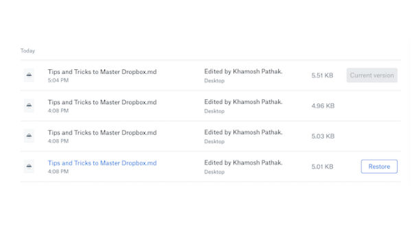 3. ಫೈಲಿನ ಹಳೆಯ ವರ್ಷನ್ ನ್ನು ರಿವರ್ಟ್ ಮಾಡುವುದು 