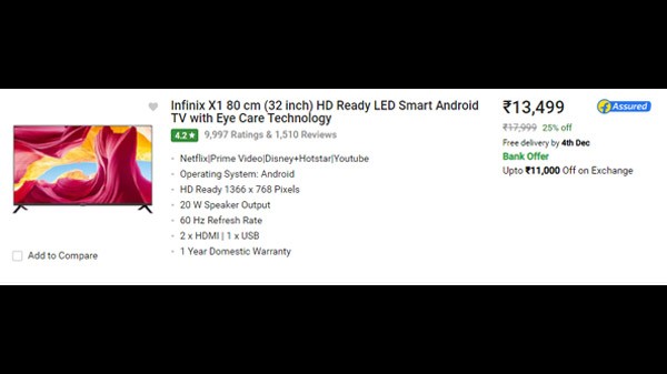 ಇನ್‌ಫಿನಿಕ್ಸ್‌ X1 HD ರೆಡಿ LED ಸ್ಮಾರ್ಟ್ ಆಂಡ್ರಾಯ್ಡ್ ಟಿವಿ