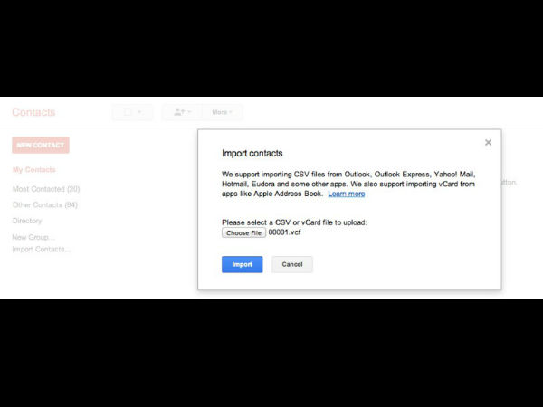 Import contacts to Gmail account
