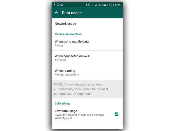 മൊബൈല്‍ നെറ്റ്‌വര്‍ക്കുകളില്‍ വാട്ട്‌സാപ്പ് ഉപയോഗിക്കുമ്പോള്‍ ഡാറ്റ സേവ് ചെയ്യാം