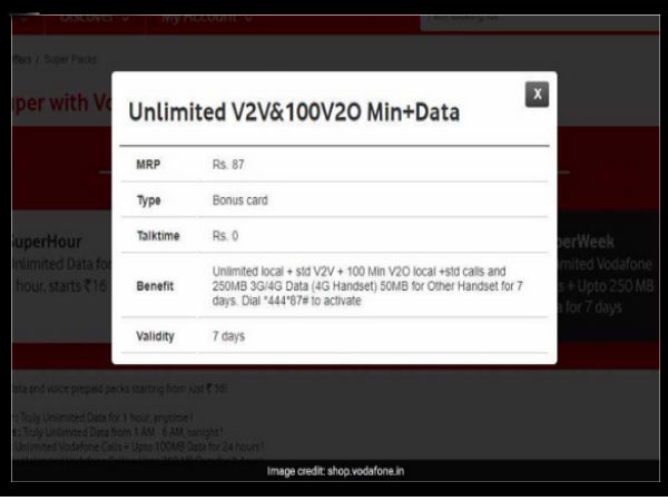 വോഡാഫോണ്‍ 87 രൂപ സൂപ്പര്‍ വീക്ക് ആനുകൂല്യങ്ങള്‍