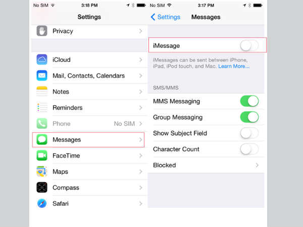 ഐമെസ്സേജ് ഓഫ് ചെയ്യുക