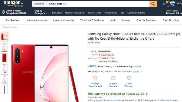 സാംസങ്ങ് ഗ്യാലക്‌സി നോട്ട് 10, നോട്ട് 10 പ്ലസ് എന്നിവയുടെ പ്രീ ഓര്‍ഡര്‍ ആമസോണില്‍