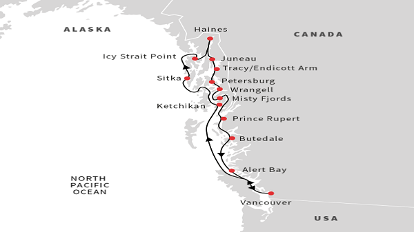 എം‌എസ് റോൾഡ് ആമുണ്ട്സെൻ പിന്തുടരുന്ന ക്രൂയിസ് റൂട്ടുകൾ