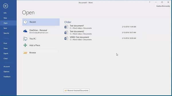 1. റീസന്റ് ഡോക്യൂമെന്റസ്