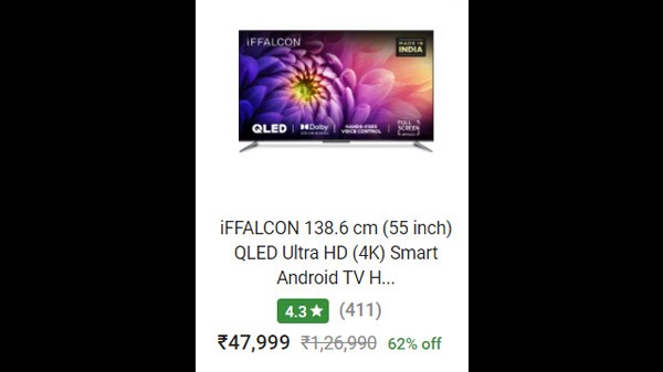 ടിസിഎൽ ഐഫൽകോൺ 55 ഇഞ്ച് അൾട്രാ എച്ച്ഡി (4K) എൽഇഡി സ്മാർട്ട് ആൻഡ്രോയിഡ് ടിവി (55K61)