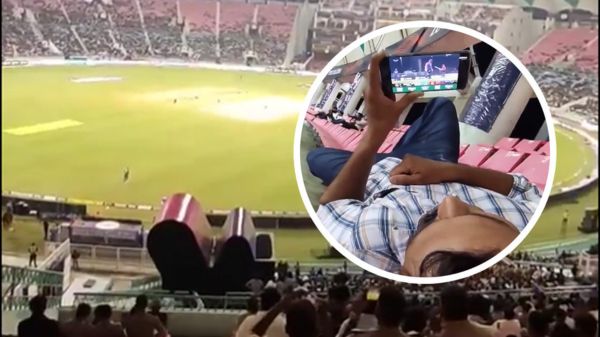 ടിക്കറ്റെടുത്ത് സ്റ്റേഡിയത്തിലെത്തി ജിയോസിനിമയിൽ കളികണ്ട് യുവാവ്! ടിക്കറ്റെടുത്ത് സ്റ്റേഡിയത്തിലെത്തി ജിയോസിനിമയിൽ കളികണ്ട് യുവാവ്!