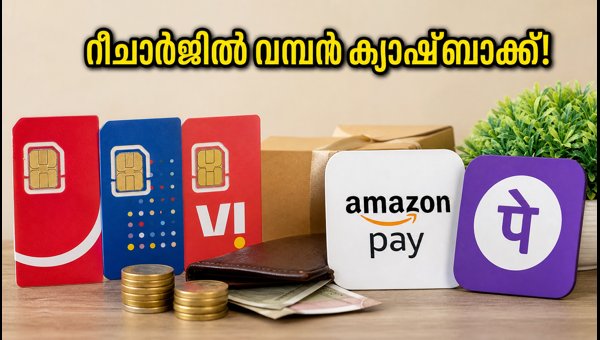ജിയോ, എയർടെൽ, വി റീചാർജുകളിൽ വമ്പൻ ക്യാഷ്ബാക്ക്