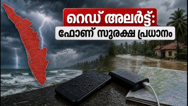 കേരളത്തിൽ റെഡ് അലർട്ട്: ഫോൺ സുരക്ഷയ്ക്ക് മുൻകരുതലുകൾ കേരളത്തിൽ റെഡ് അലർട്ട്: ഫോൺ സുരക്ഷയ്ക്ക് മുൻകരുതലുകൾ