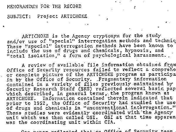 06. ப்ராஜெக்ட் ஆர்டிசோக் (Project ARTICHOKE) :