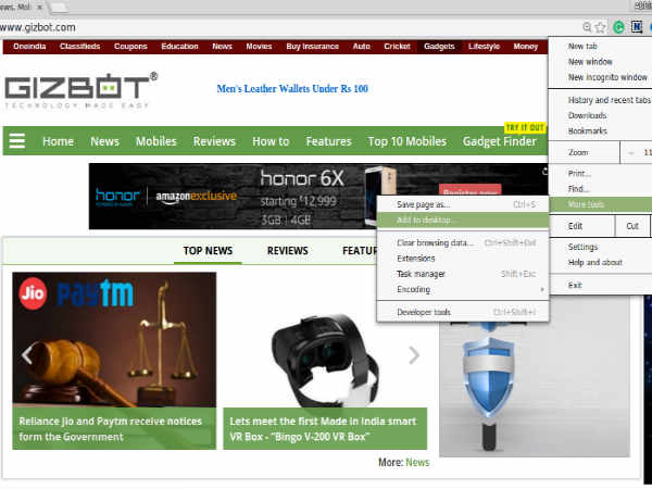 அடிக்கடி பார்க்கும் இணையதளங்களை ஷார்ட்கட் ஆக்கி கொள்ளலாம்