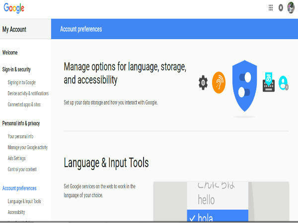 கணக்கில் உள்ள விருப்பங்கள்: