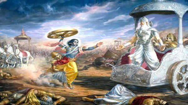 மகாபாரத போரின் கிருஷ்ணர் கையில்: 