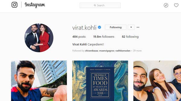 விரத்கோலி இன்ஸ்டா பாலோவர்கள்: 