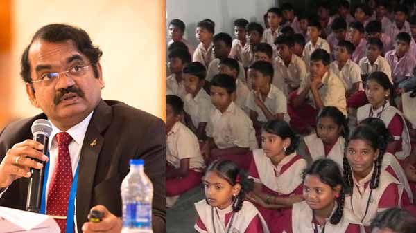 அரசு பள்ளி மாணவர்களுடன் மயில்சாமி: