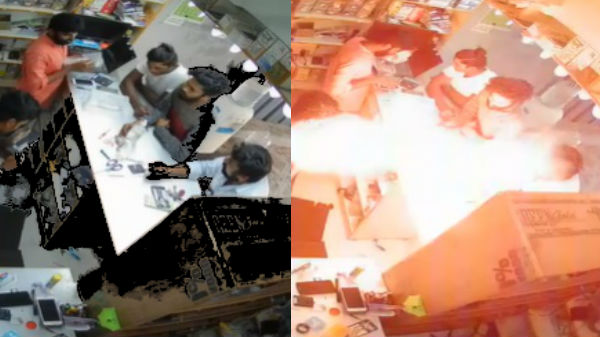 வெடித்து சிதறிய செல்போன்கள்