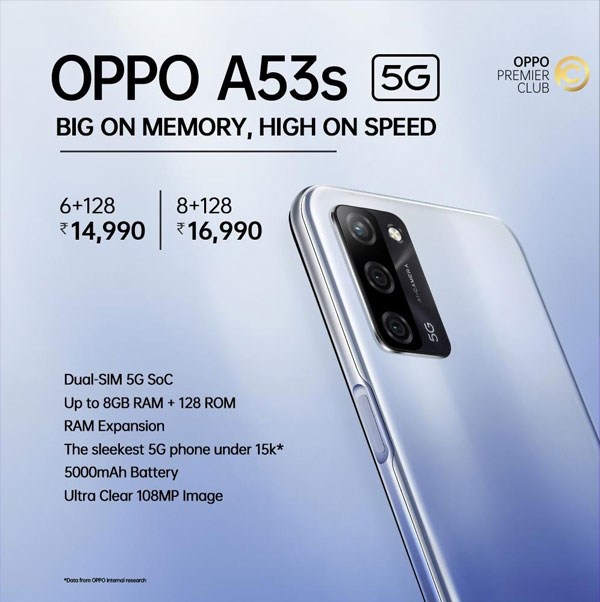 OPPO A53s 5G: மலிவு விலையில் வாங்க கிடைக்கும் பெஸ்டான 5ஜி ஸ்மார்ட்போன் OPPO A53s 5G: மலிவு விலையில் வாங்க கிடைக்கும் பெஸ்டான 5ஜி ஸ்மார்ட்போன்