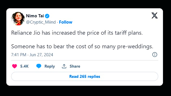 அம்பானி வீட்டு கல்யாண செலவை பயனர்களின் தலையில் கட்டிவிட்டார்கள்.. 