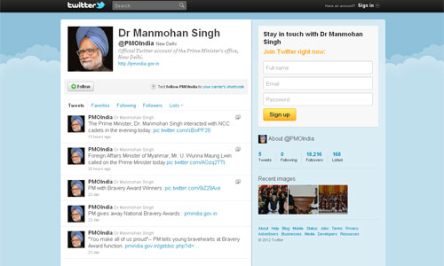 Prime Minister Singh joins Twitter