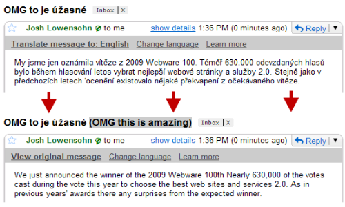 Gmail can translate emails