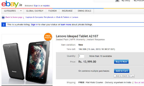  Lenovo IdeaTab A2107 Spotted on eBay.in at Rs 13,999: A Big Threat to iPad Mini?
