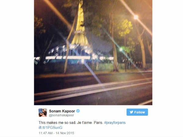 పారిస్ ఉగ్ర దాడిపై ట్విట్టర్‌లో తారల స్పందన 