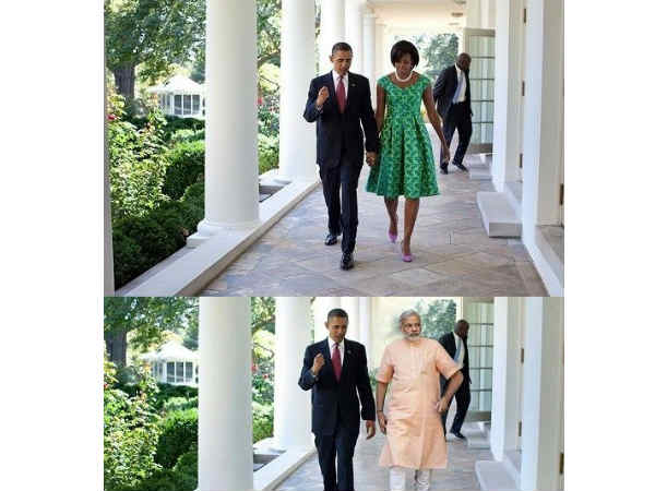 మిషెల్లీతో ఒబామా నడుస్తుంటే