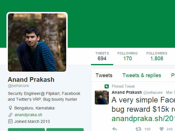 తాను కనుగొన్న బగ్ వివరాలను