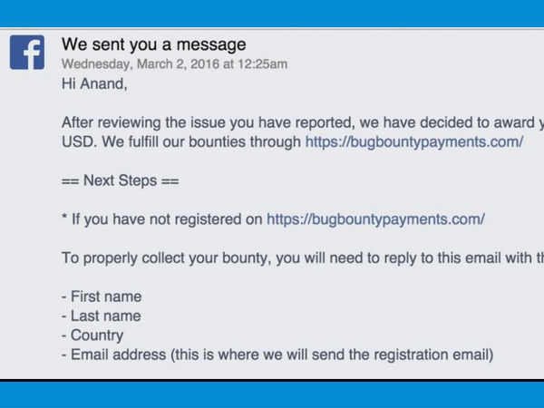  ఈ బగ్ గురించి వెల్లడించిన తర్వాతనే ఫేస్‌బుక్ అతడికి