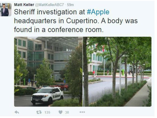 యాపిల్ ప్రధాన కార్యాలయంలో ఓ అనుమానాస్పద సంఘటన