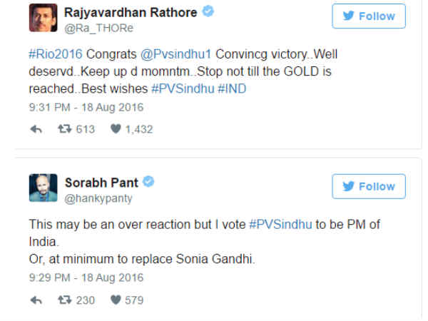  సాక్షి, సింధులపై దేశవ్యాప్తంగా ప్రశంసల వర్షం