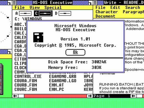 విండోస్ 1.0, 2.x (1985 - 87)