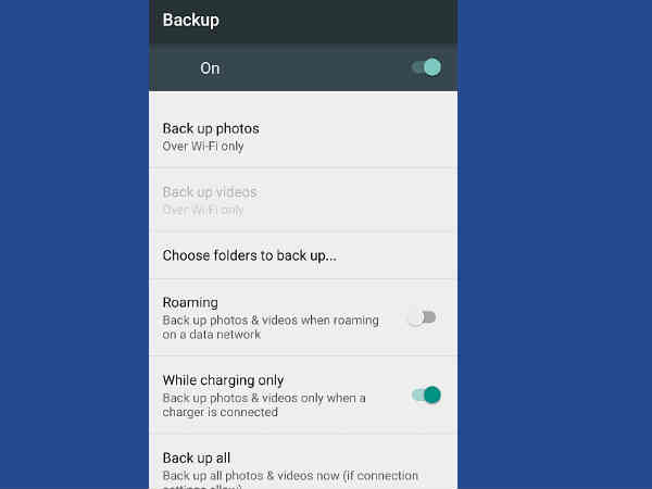 బ్యాకప్ సెట్టింగ్స్ 