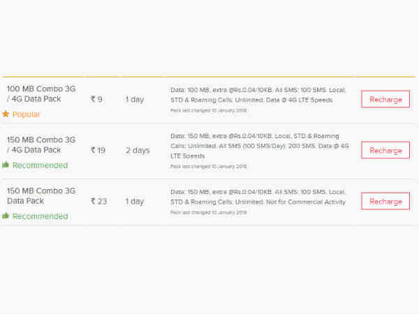 రూ. 9, రూ. 19, రూ. 23 ప్లాన్లు