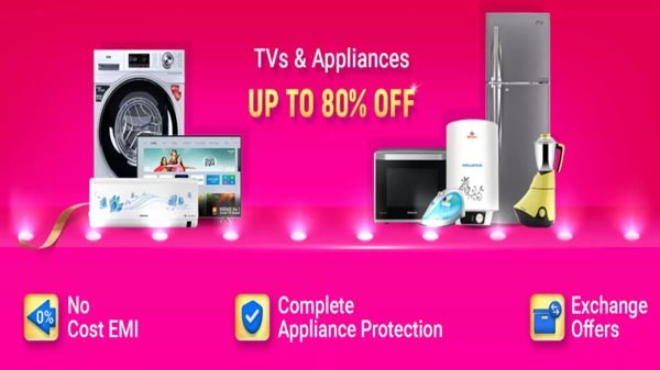 టీవీలు మరియు ఉపకరణాల పై 80% వరకు ఆఫర్ ఉంది.