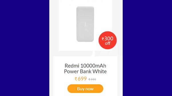 రెడ్‌మి 10000 mAh పవర్ బ్యాంక్ వైట్‌ పై రూ.300 ఆఫర్ ఉంది.