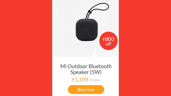 MI అవుట్డోర్ బ్లూటూత్ స్పీకర్ (5W) పై రూ.800 ఆఫర్.