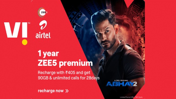 ఎయిర్టెల్ & Vi రీఛార్జిలతో ZEE5 ఉచిత యాక్సిస్