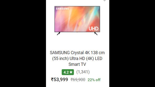 Samsung Crystal 4K 138 cm (55 inch) Ultra HD (4K) LED Smart TV