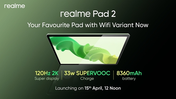 Realme Pad 2 wifi to launch on april 15 with 8360mAh battery and 2k display