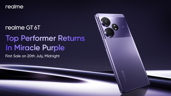 Realme GT 6T Smartphone miracle purple colour variant sale