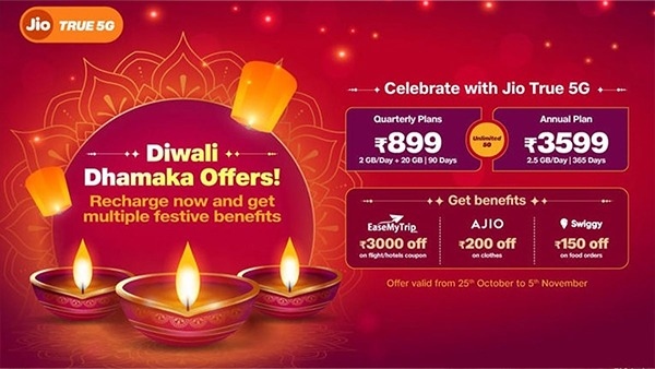 jio announced Diwali Dhamaka Offers and get worth rs3350 benefits with selected recharges