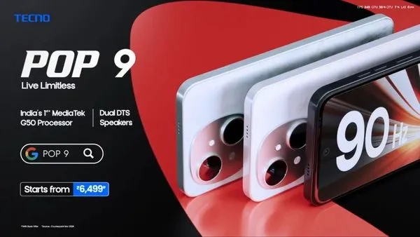 Tecno Pop 9 4G Smartphone launched in india with 15W fast charging support features sale details
